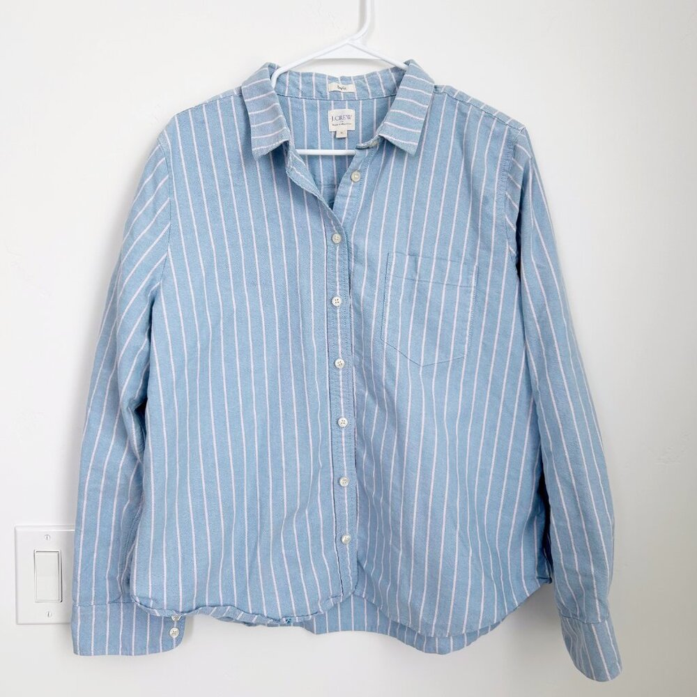 ✨EUC✨  J. Crew Cotton Blue Striped Button Down Shirt - Boy Fit Button Down